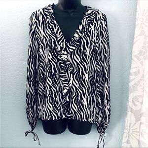 Zara Black & White Ruffled Zebra Print Blouse Size Small